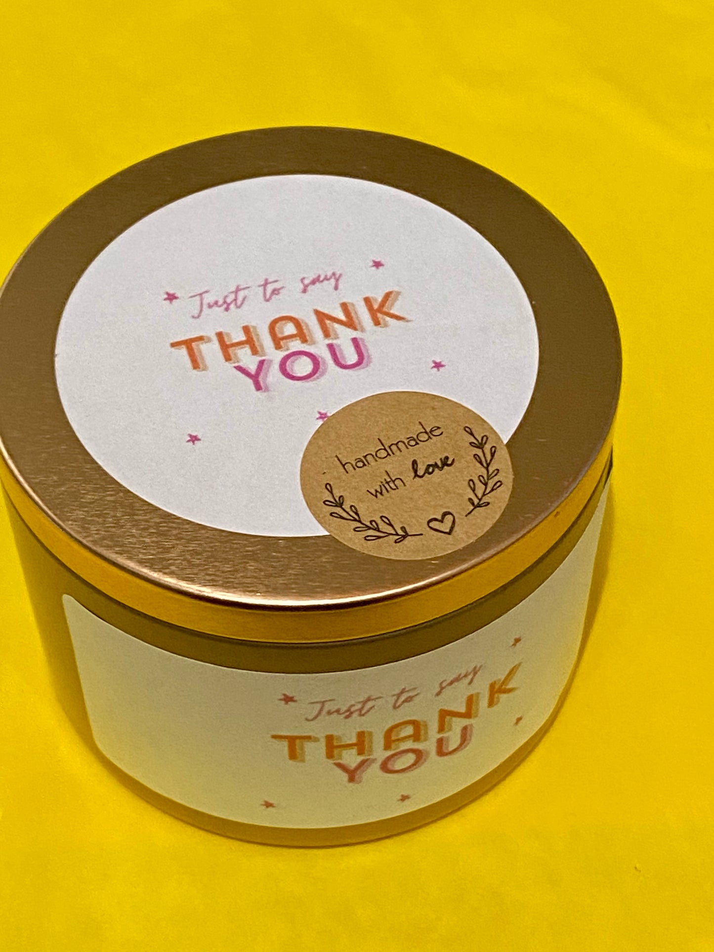 Scented Tin Luxury " Thank You " Candle – Handmade Gift with Wooden Wick & Glitter. 8oz - Choose your Scent | Gift for her | Surprise |Fun