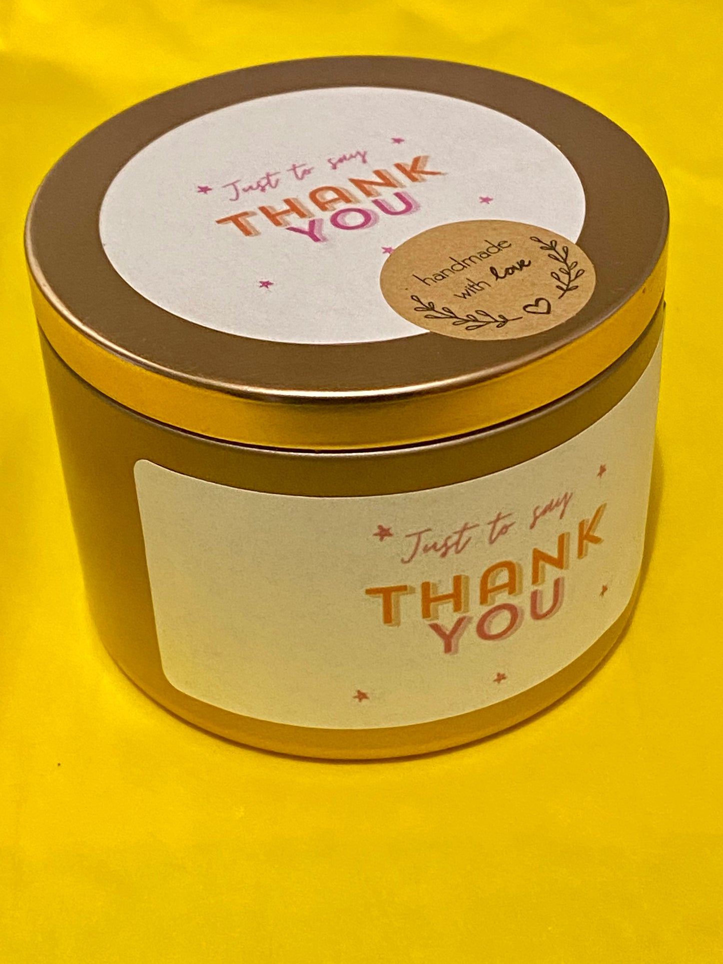 Scented Tin Luxury " Thank You " Candle – Handmade Gift with Wooden Wick & Glitter. 8oz - Choose your Scent | Gift for her | Surprise |Fun