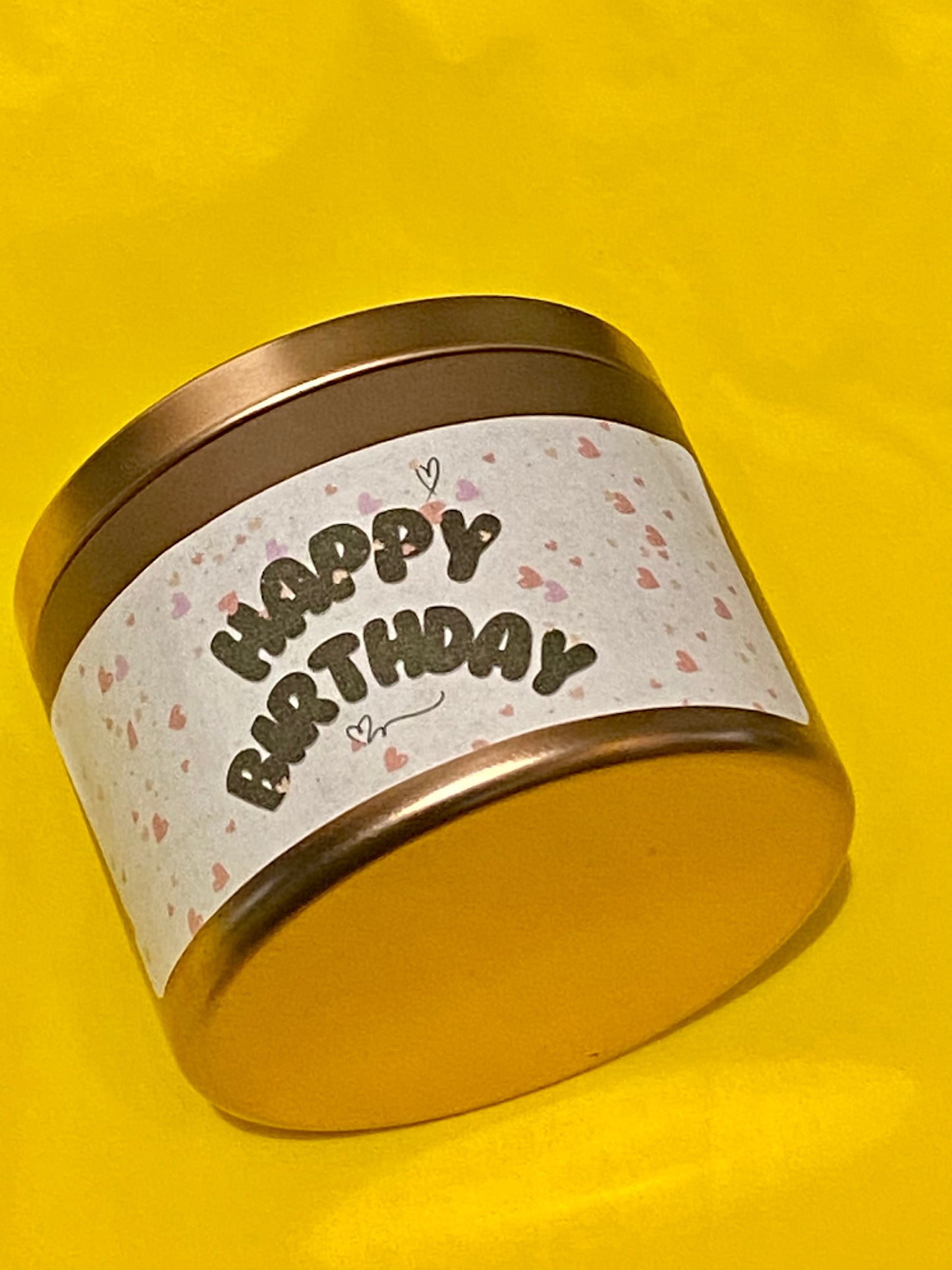 Scented Tin Luxury " Happy Birthday " Candle – Handmade Gift with Wooden Wick & Glitter. 8oz - Choose your Scent | Gift for her | Surprise |Fun