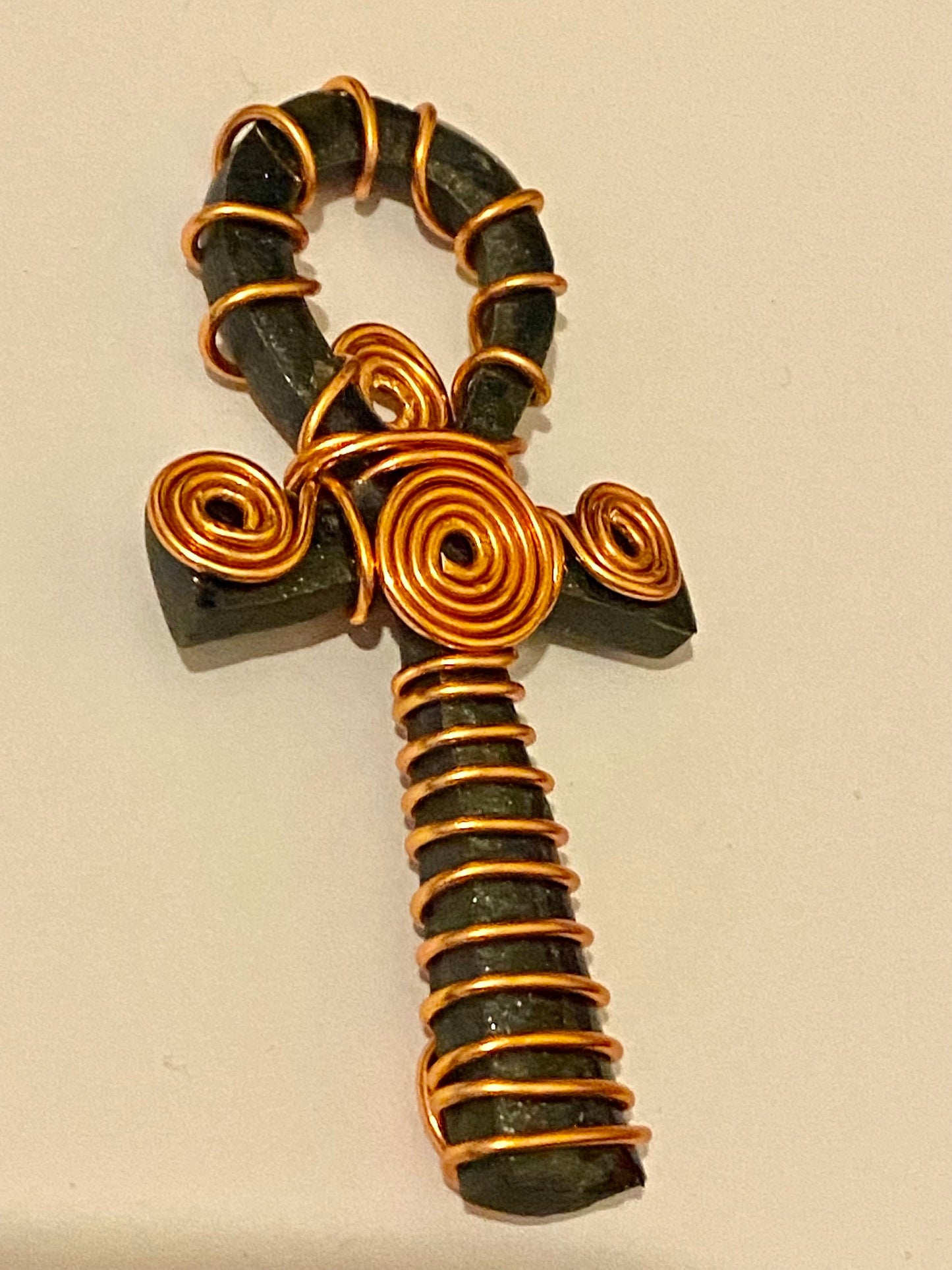 Black Coloured Resin Ankh Pendant Charm Wrapped in Copper. | Gifts| Arts & Crafts Jewellery Making,Accessories, Making Keyring’s.