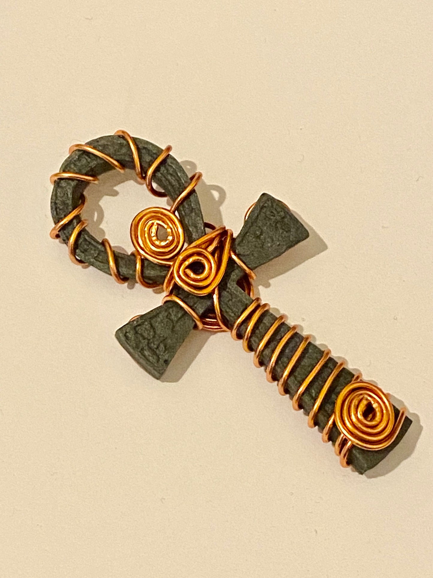 Black Coloured Resin Ankh Pendant Charm Wrapped in Copper. | Gifts| Arts & Crafts Jewellery Making,Accessories, Making Keyring’s.