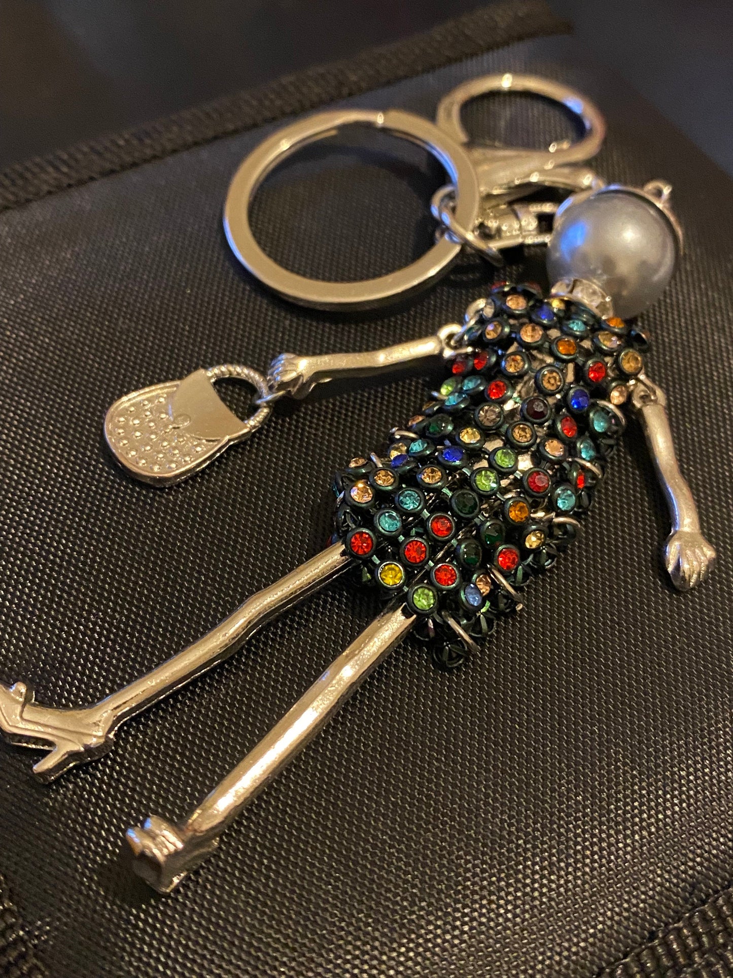 Colourful Rhinestones Doll Keyring, Hand Bag, Belt Phone Charm. Gift For her, Birthday, Cute Gift, Fun, Cute. Purse Charm, Jewellery.