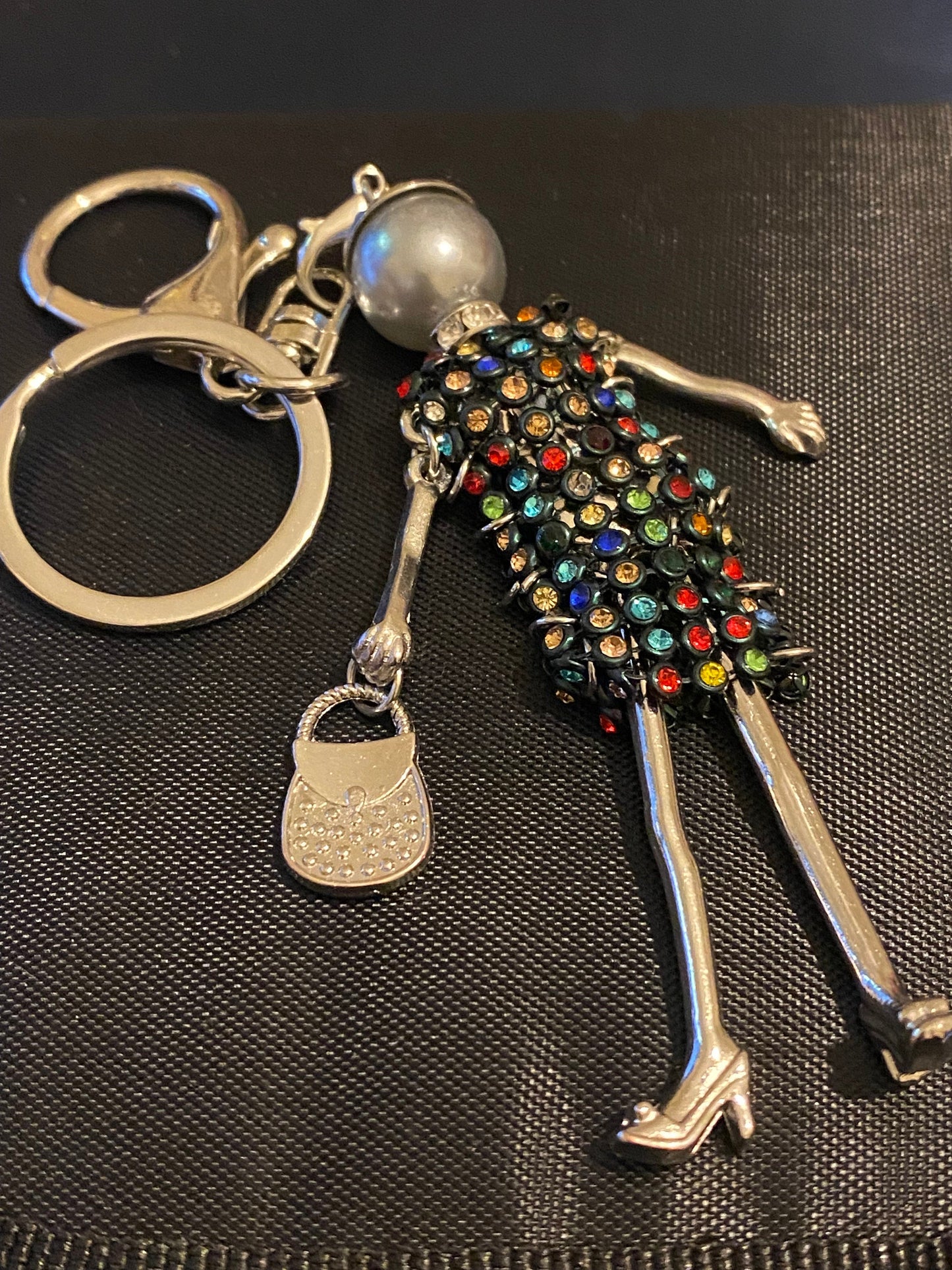 Colourful Rhinestones Doll Keyring, Hand Bag, Belt Phone Charm. Gift For her, Birthday, Cute Gift, Fun, Cute. Purse Charm, Jewellery.