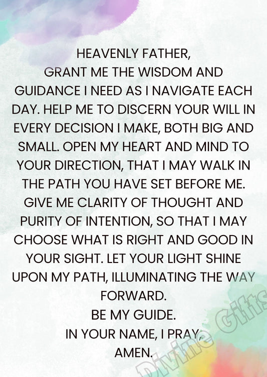 A Prayer for Guidance and Wisdom Digital Download | Prints | Decor | Catholic | Christian | Gift