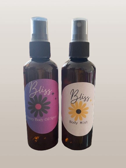 Set of 2 Scented Body Oil Spray & Body Mist, Choose your Scent.  Strawberry, Vanilla, Cherry, Mango, Grape, Lemon, Rose, Jasmine, Musk 100ml