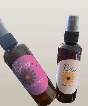 Set of 2 Scented Body Oil Spray & Body Mist, Choose your Scent.  Strawberry, Vanilla, Cherry, Mango, Grape, Lemon, Rose, Jasmine, Musk 100ml