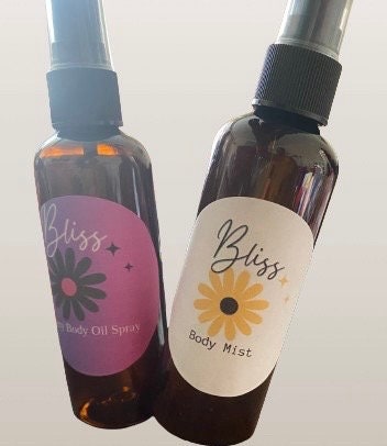 Set of 2 Scented Body Oil Spray & Body Mist, Choose your Scent.  Strawberry, Vanilla, Cherry, Mango, Grape, Lemon, Rose, Jasmine, Musk 100ml