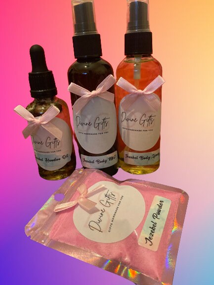 Jezebel Hoodoo Magickal  Body Mist, Body Oil Spray, Jezebel Hoodoo Oil, Jezebel Powder Gift Set.