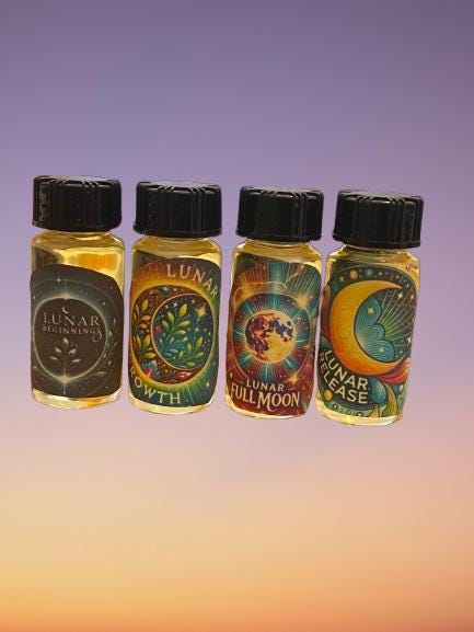 Divine Gifts Lunar Moon  Oil Set – Manifestation, Release, Illumination, and New Beginnings, For Rituals, Anointing,Gift, Moon Phases.