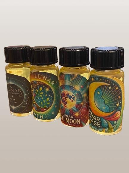 Divine Gifts Lunar Moon  Oil Set – Manifestation, Release, Illumination, and New Beginnings, For Rituals, Anointing,Gift, Moon Phases.