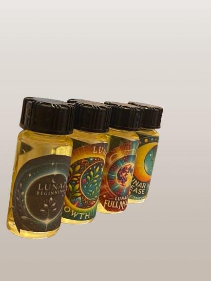 Divine Gifts Lunar Moon  Oil Set – Manifestation, Release, Illumination, and New Beginnings, For Rituals, Anointing,Gift, Moon Phases.