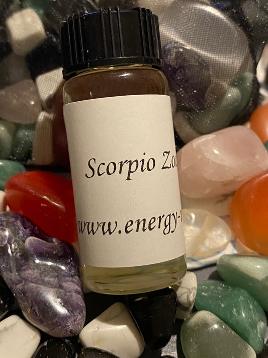 Scorpio Zodiac Magical Oil 10ml Bottle. - Astrology, With crystals, herbs and roots.