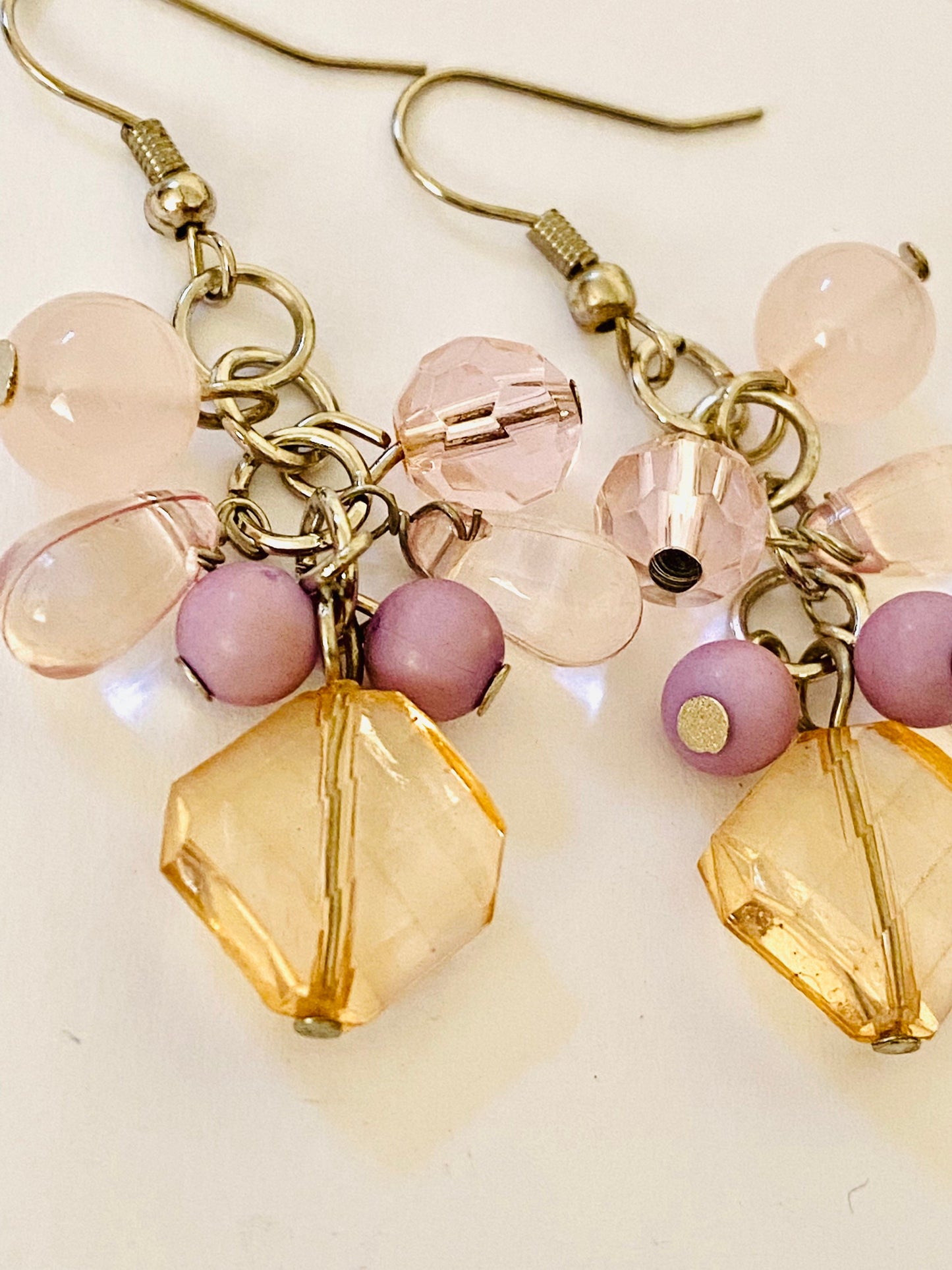 Woman, Girls Pink & Lilac Beaded Fashion, Boho  Dangle Earrings. Hook Drop, Pierced Ears.