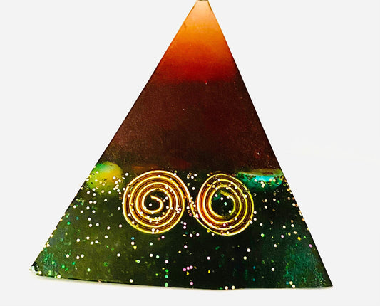 Coffee & Green Orgone Orgonite Pyramid with Shungite, Lodestone, Crystals, Gem Stones, Copper, EMF Protection - Energy Realms 2 Sizes