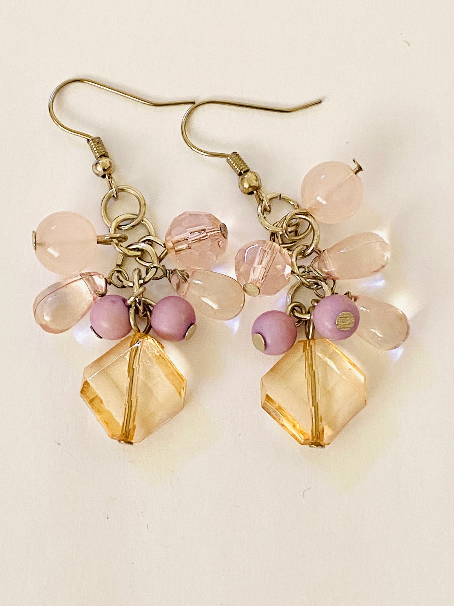 Woman, Girls Pink & Lilac Beaded Fashion, Boho  Dangle Earrings. Hook Drop, Pierced Ears.