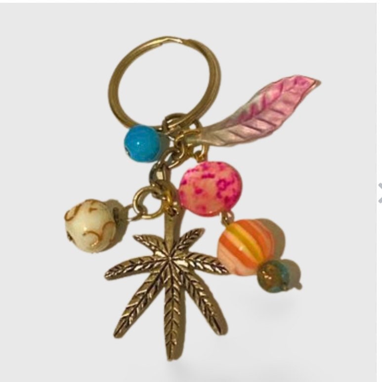 Multi Charm Keyring, Hand Bag Charm, Weed Charm with Beads, Gift For her, Birthday, Cute Gift.