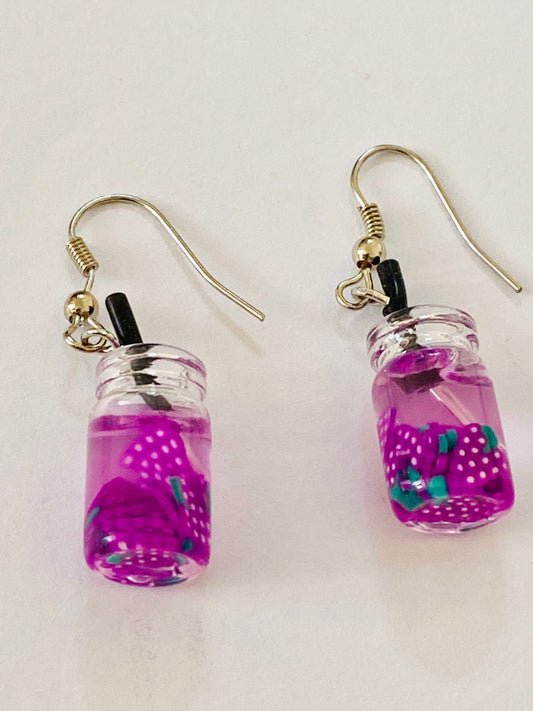 Woman, Girls Purple Colour Mason Glass Charm Beaded Fashion, Boho  Dangle Earrings. Hook Drop, Pierced Ears.