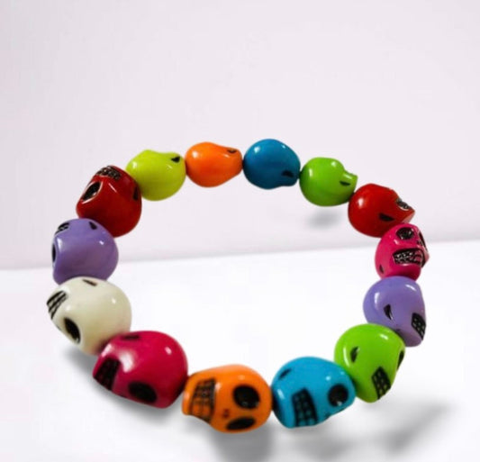 Ladies Women’s Colourful Skull Heads Charm Bracelet. Gift for her.