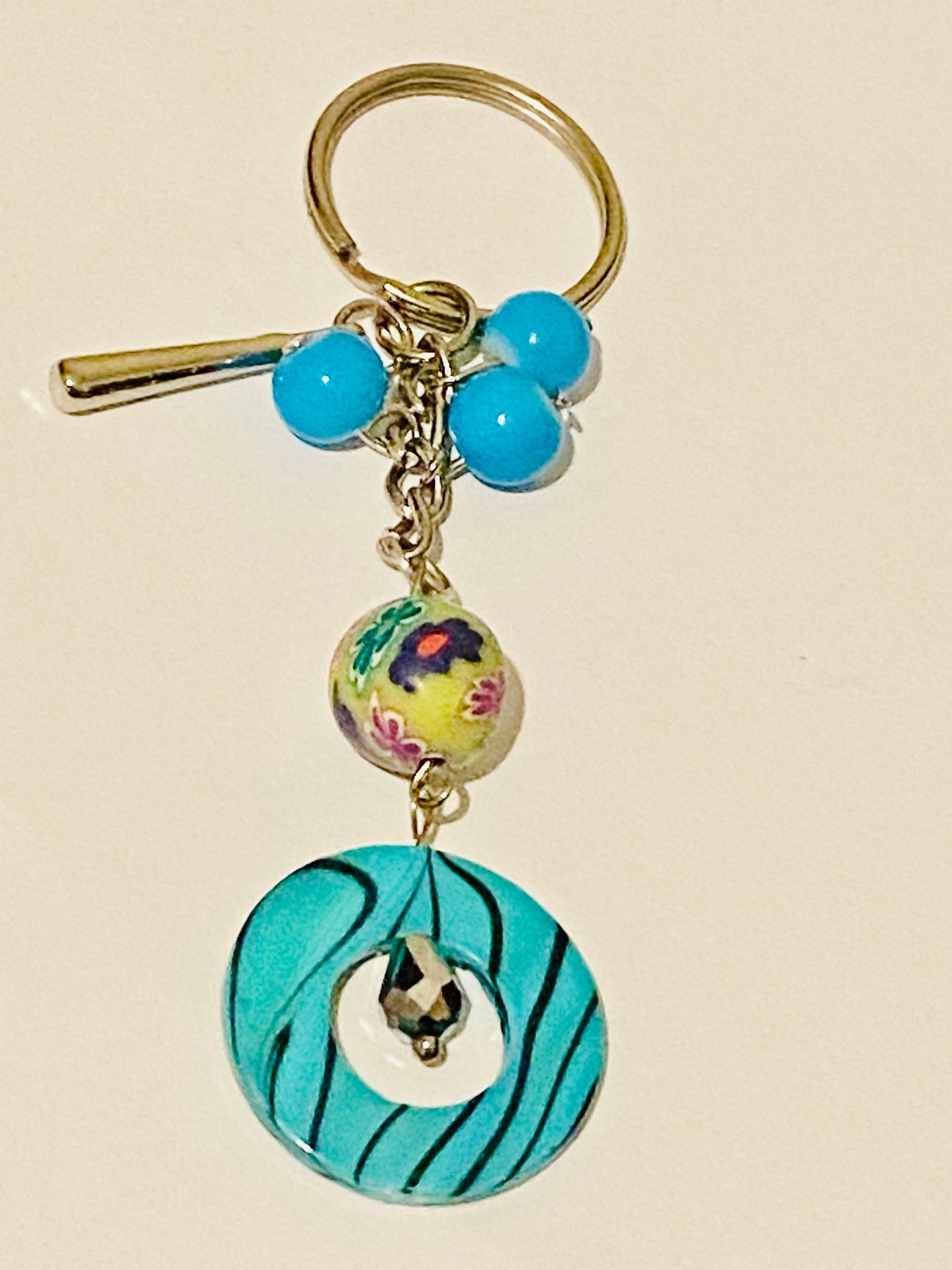 Turquoise Circle Blue Beaded Multi Charm Keyring, Hand Bag Charm, Gift For her, Birthday, Cute Gift.