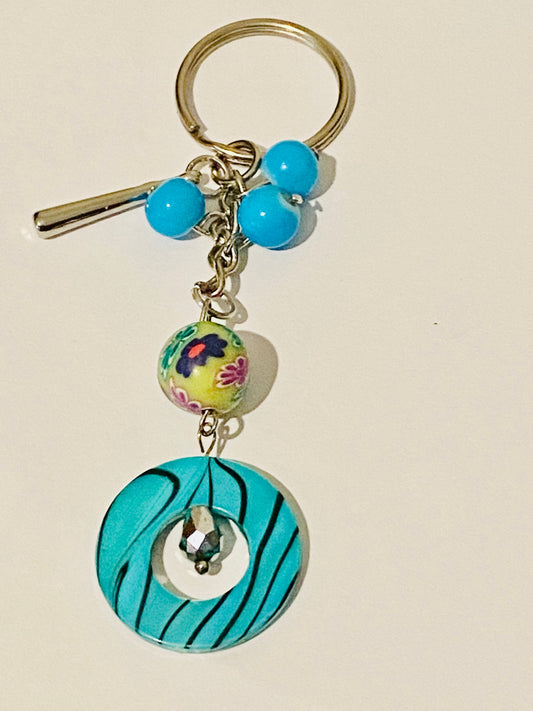 Turquoise Circle Blue Beaded Multi Charm Keyring, Hand Bag Charm, Gift For her, Birthday, Cute Gift.