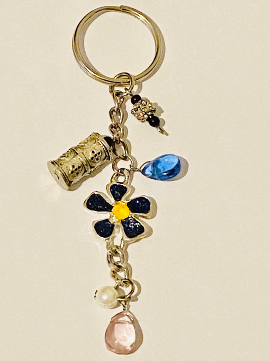 Blue Daisy Multi Charm with Beads Keyring, Hand Bag Charm, Gift For her, Birthday, Cute Gift.