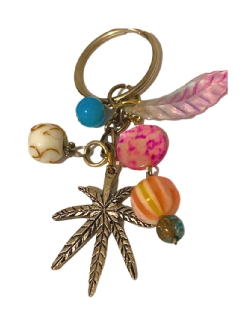 Multi Charm Keyring, Hand Bag Charm, Weed Charm with Beads, Gift For her, Birthday, Cute Gift.