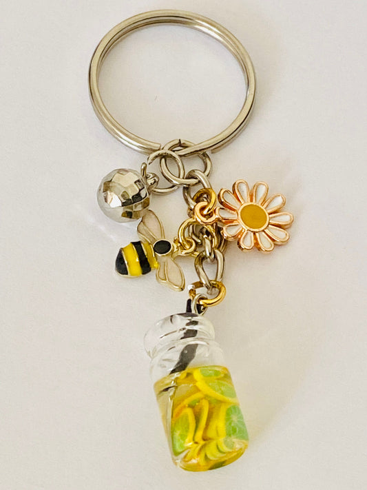 Flowers, Bee, with Cup Multi Charm Keyring, Hand Bag Charm, Gift For her, Birthday, Cute Gift.