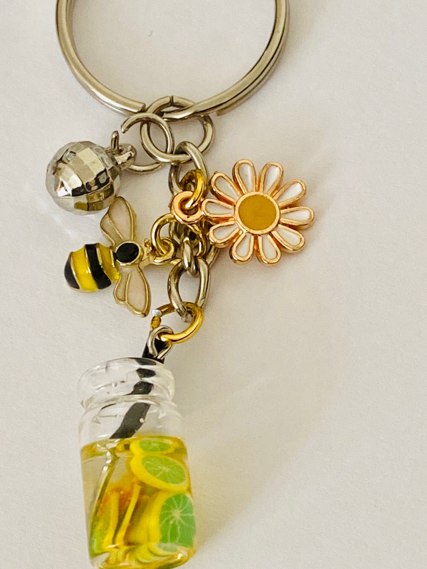 Flowers, Bee, with Cup Multi Charm Keyring, Hand Bag Charm, Gift For her, Birthday, Cute Gift.