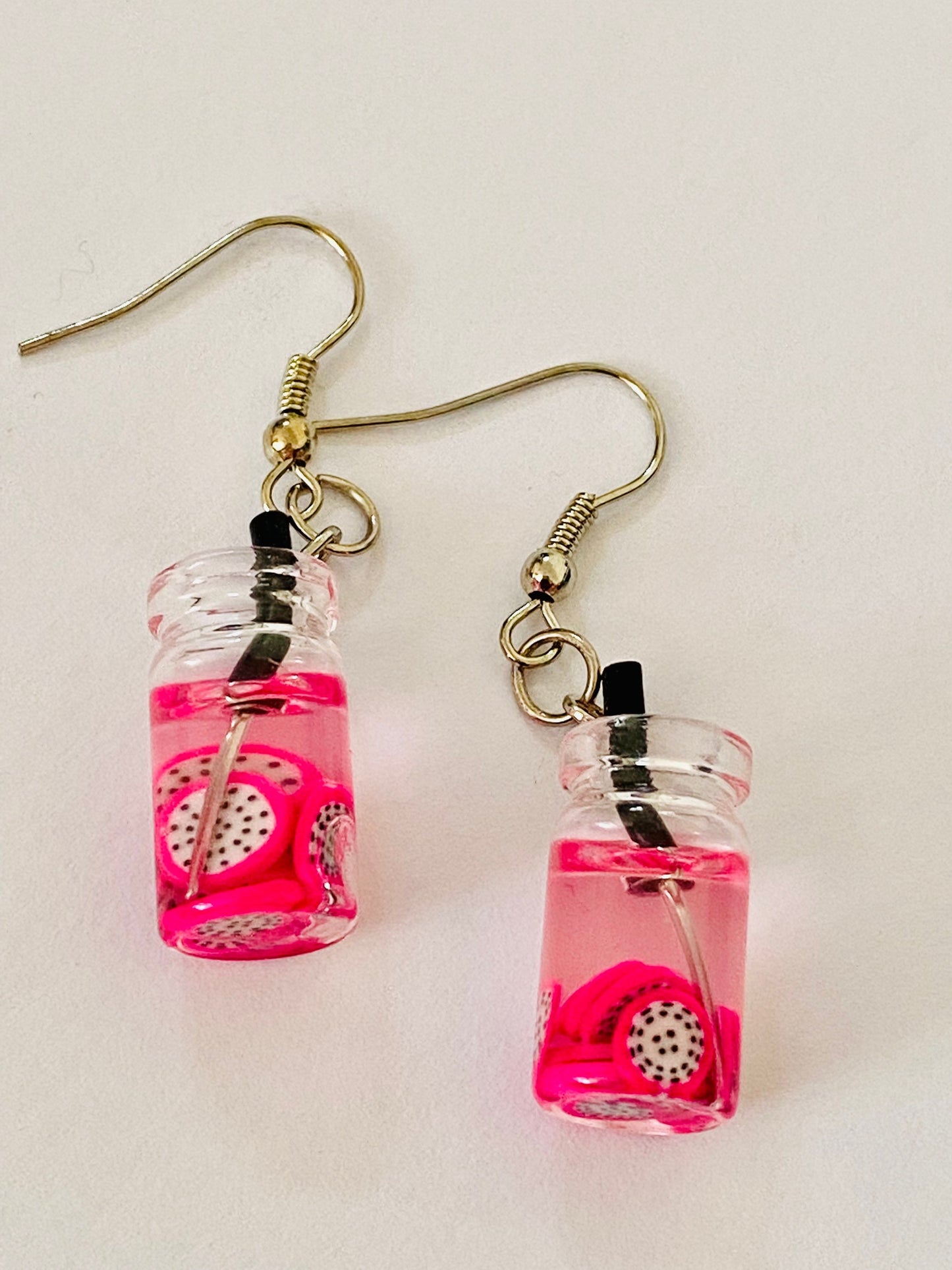 Woman, Girls Pink Colour Mason Glass Charm Beaded Fashion, Boho  Dangle Earrings. Hook Drop, Pierced Ears.