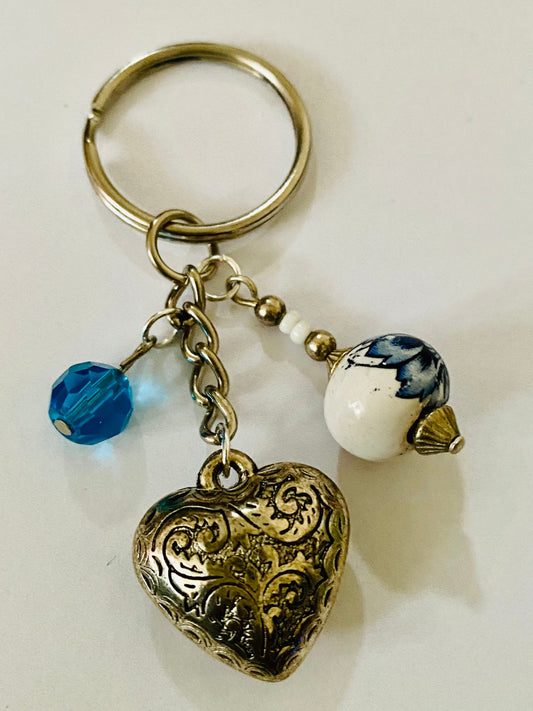 Heart Bead Multi Charm Keyring, Hand Bag Charm with Ceramic Beads, Gift For her, Birthday, Cute Gift.