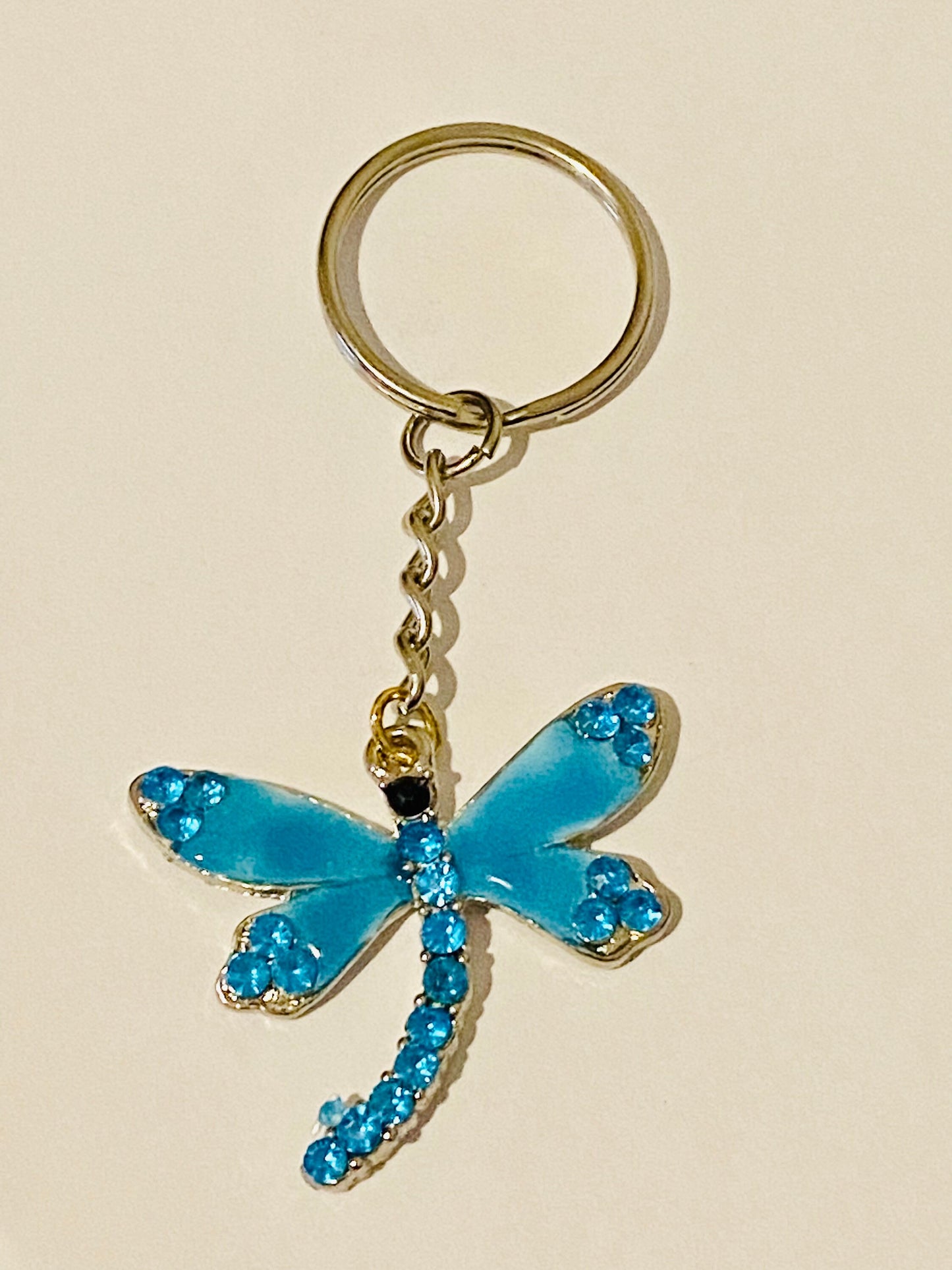 Pretty Blue Dragonfly with Gems Charm Keyring, Hand Bag Charm Gift For her, Birthday, Cute Gift.