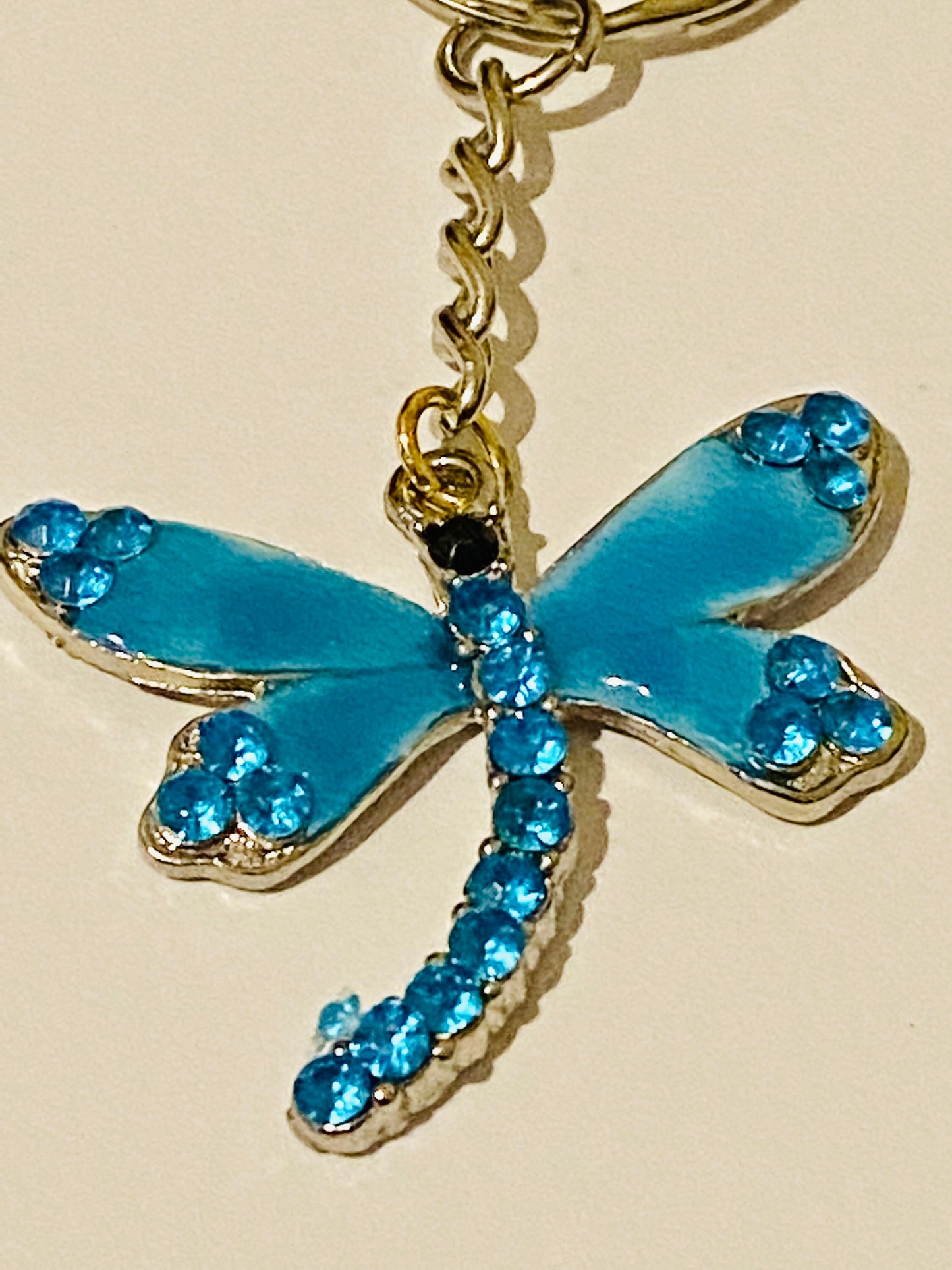 Pretty Blue Dragonfly with Gems Charm Keyring, Hand Bag Charm Gift For her, Birthday, Cute Gift.