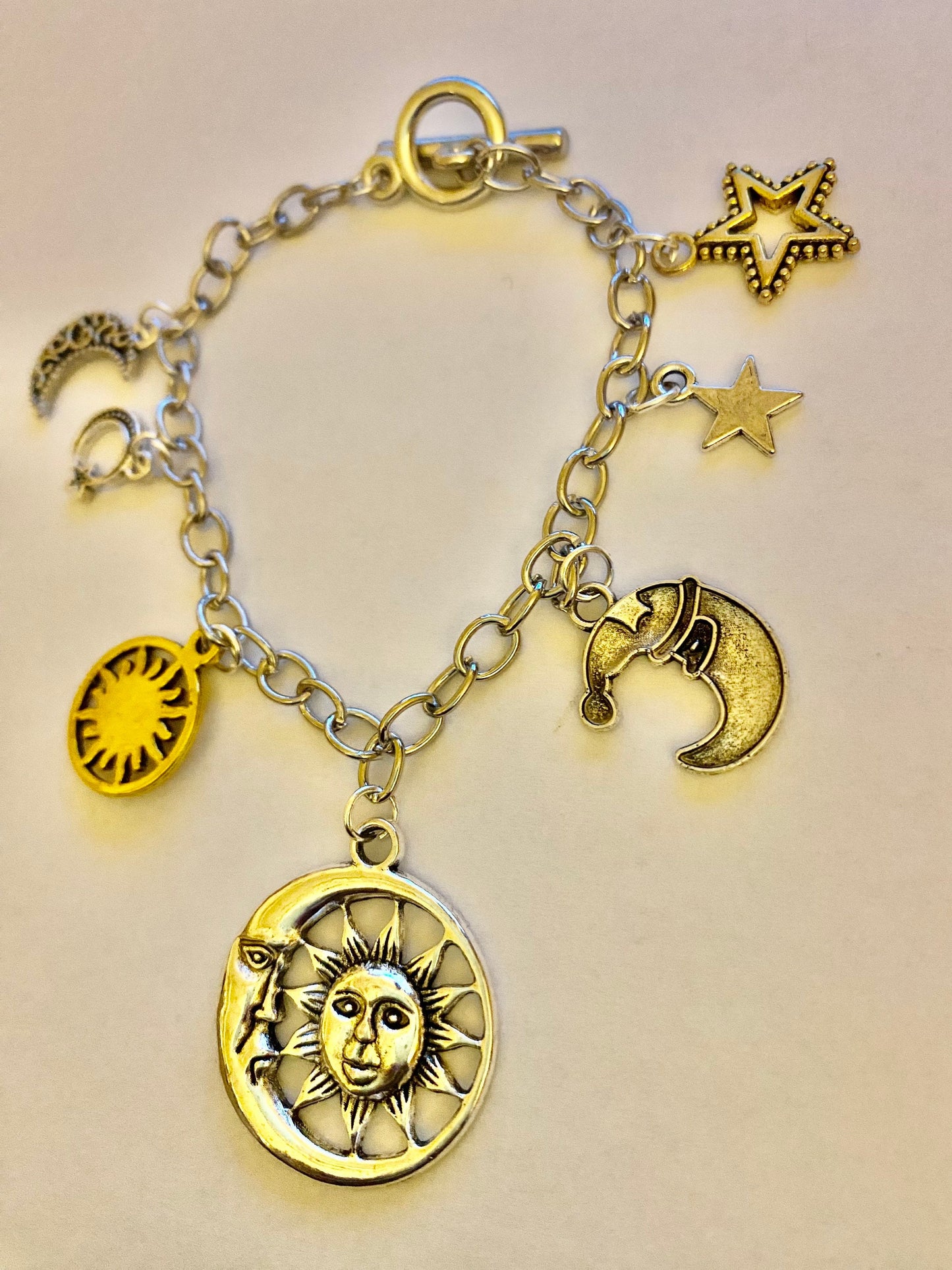 Sun, Moon and Stars Pretty Multi Charm Bracelet.  Ladies, Girls, Gift For her, Birthday, Cute Gift. Style 2