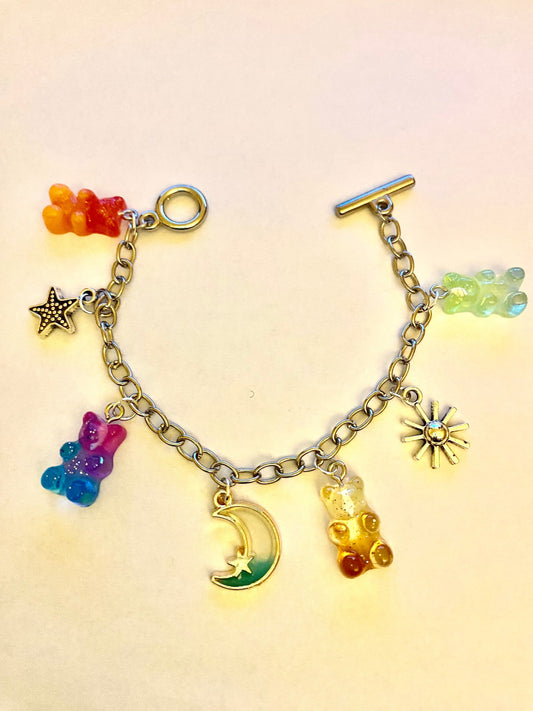 Bears, Moon and Stars Pretty Multi Charm Bracelet.  Ladies, Girls, Gift For her, Birthday, Cute Gift. Style 3