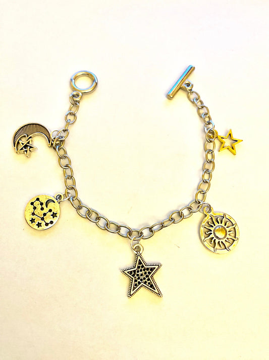 Sun, Moon and Stars Pretty Multi Charm Bracelet.  Ladies, Girls, Gift For her, Birthday, Cute Gift. Style 4