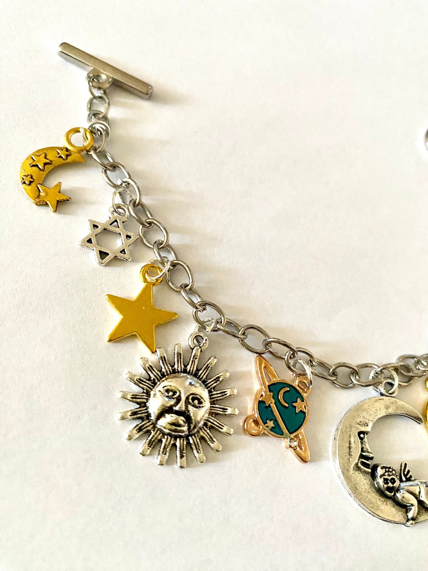 Sun, Moon and Stars Pretty Multi Charm Bracelet.  Ladies, Girls, Gift For her, Birthday, Cute Gift. Style 8