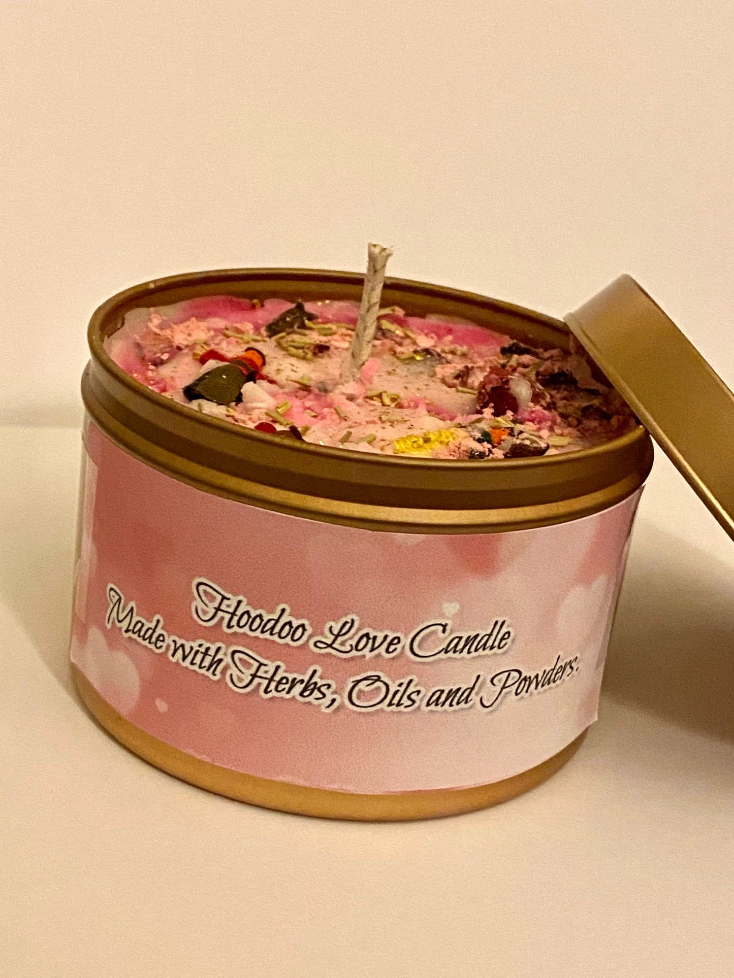 Hoodoo Magical Love Dolls in a Candle made with hoodoo oils, herbs, flowers and Crystals. 8oz