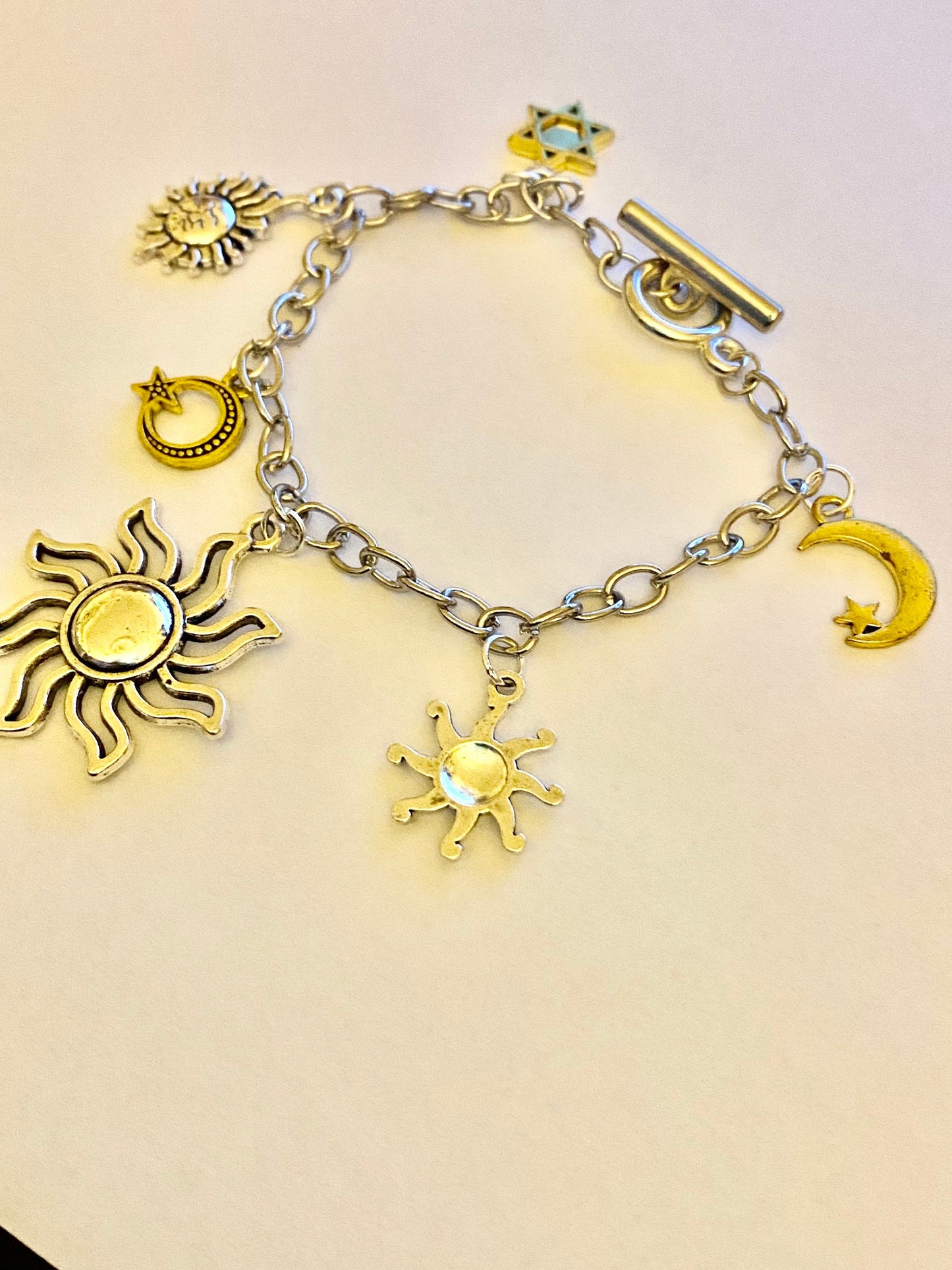 Sun, Moon and Stars Pretty Multi Charm Bracelet.  Ladies, Girls, Gift For her, Birthday, Cute Gift. Style 1