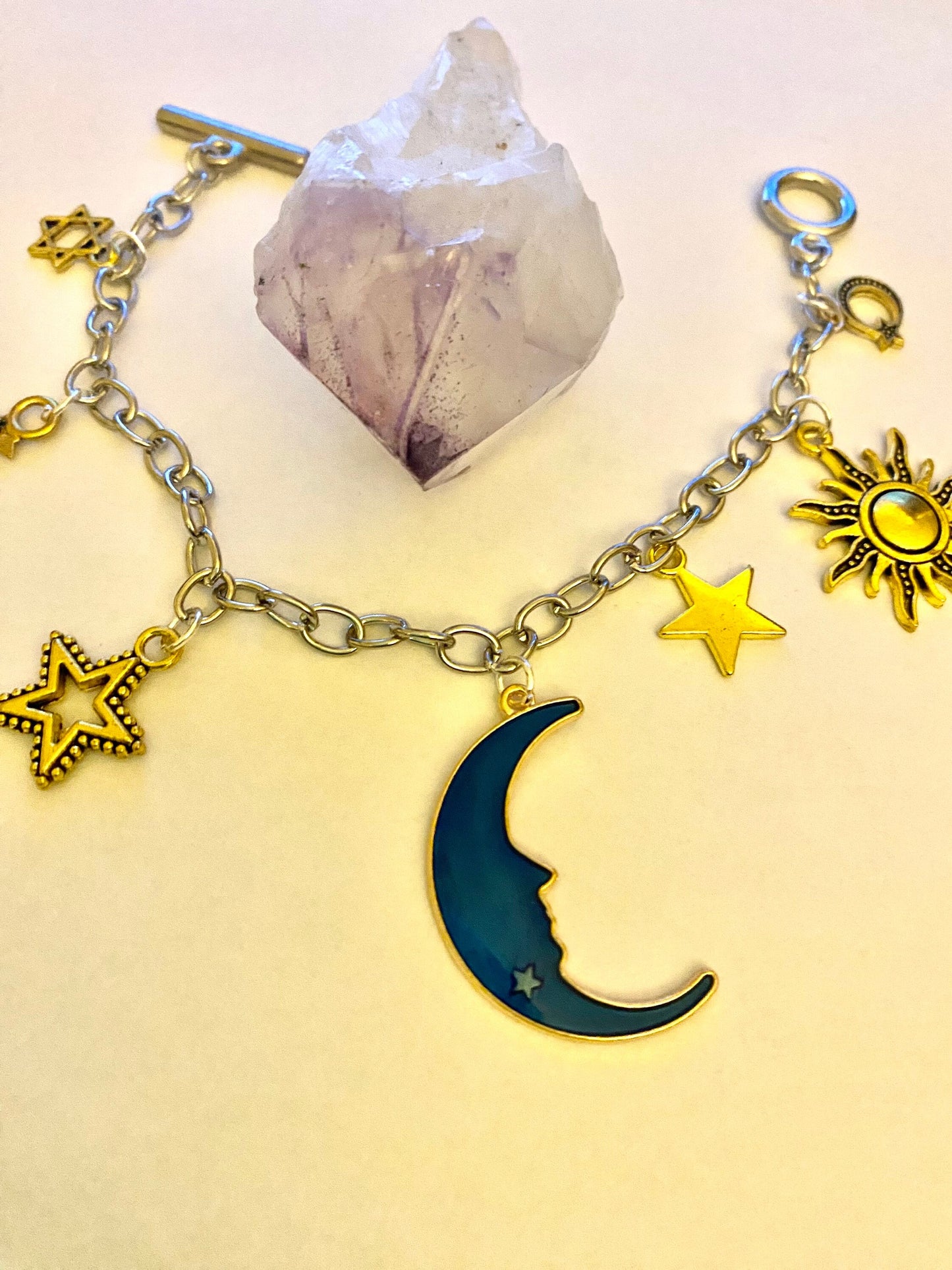 Sun, Moon and Stars Pretty Multi Charm Bracelet.  Ladies, Girls, Gift For her, Birthday, Cute Gift. Style 5