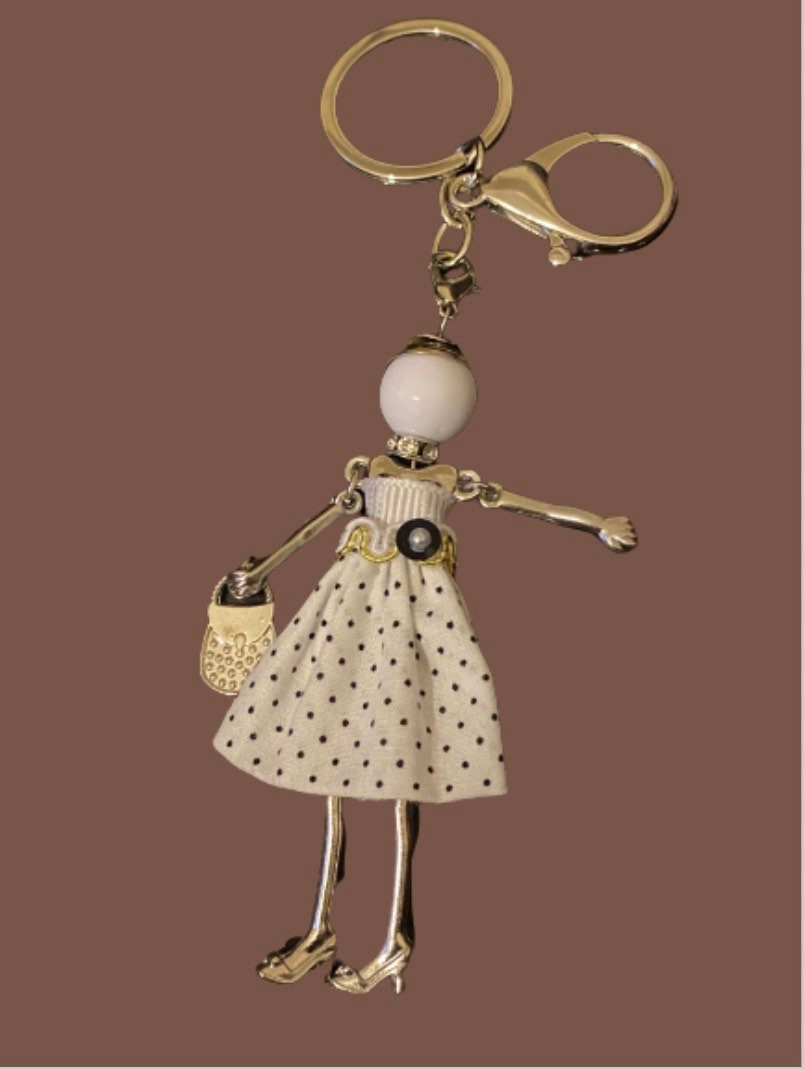 White Doll Keyring, Hand Bag, Belt Phone Charm. Gift For her, Birthday, Cute Gift, Fun, Cute. Purse Charm, Jewellery.