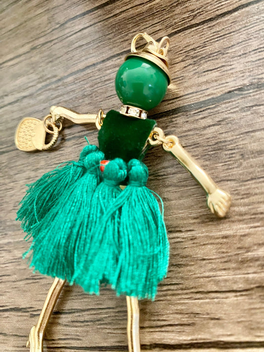 Green Doll Keyring, Hand Bag, Belt Phone Charm. Gift For her, Birthday, Cute Gift, Fun, Cute. Purse Charm, Jewellery.