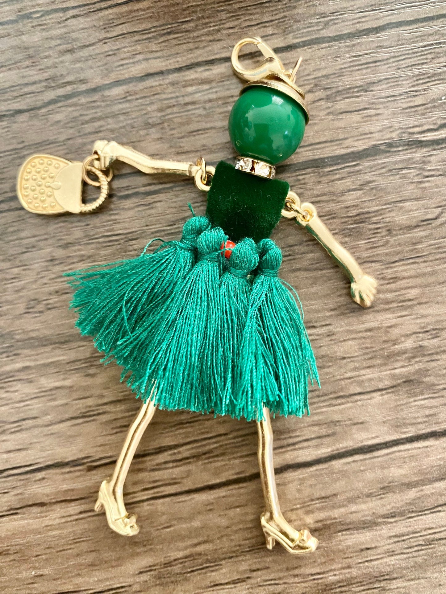 Green Doll Keyring, Hand Bag, Belt Phone Charm. Gift For her, Birthday, Cute Gift, Fun, Cute. Purse Charm, Jewellery.