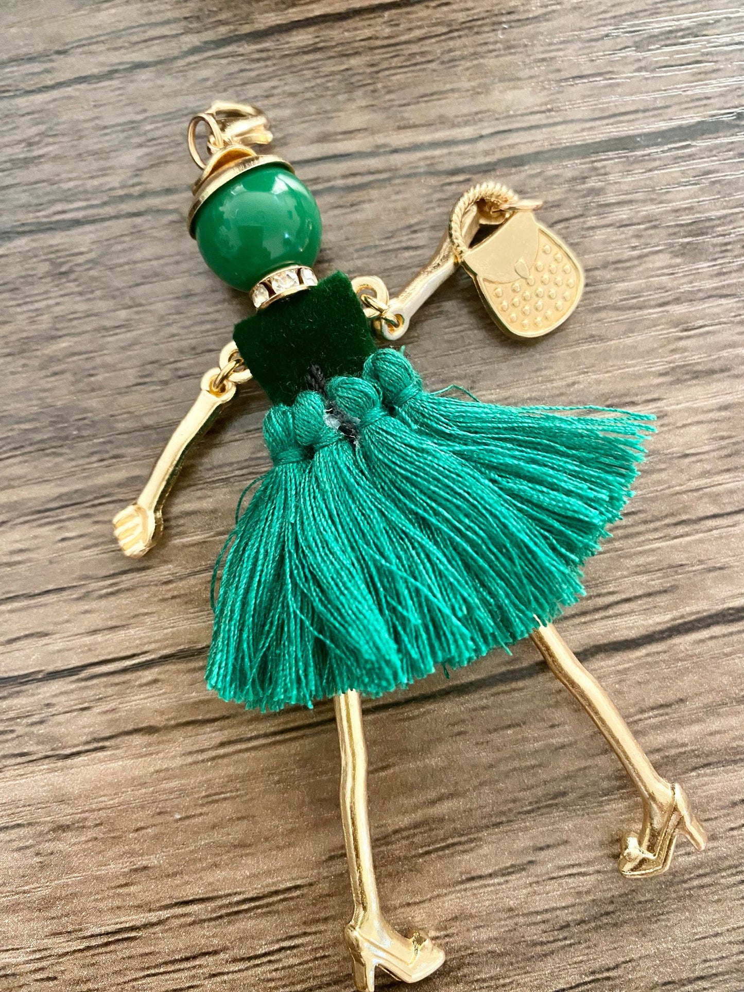 Green Doll Keyring, Hand Bag, Belt Phone Charm. Gift For her, Birthday, Cute Gift, Fun, Cute. Purse Charm, Jewellery.