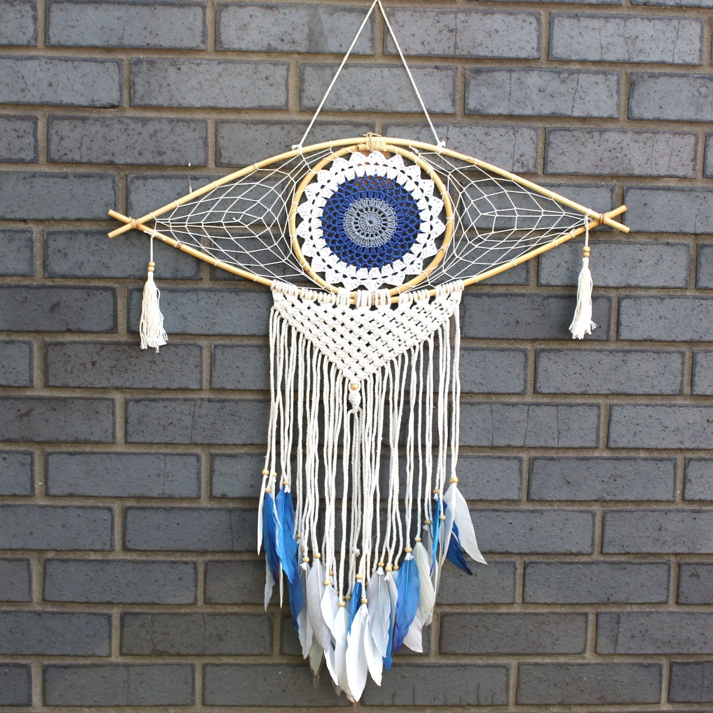 Protection Dream Catcher Home Gift - Macrame Evil Eye - Brown, Blue , Pink White & Feathers Choose Colour.