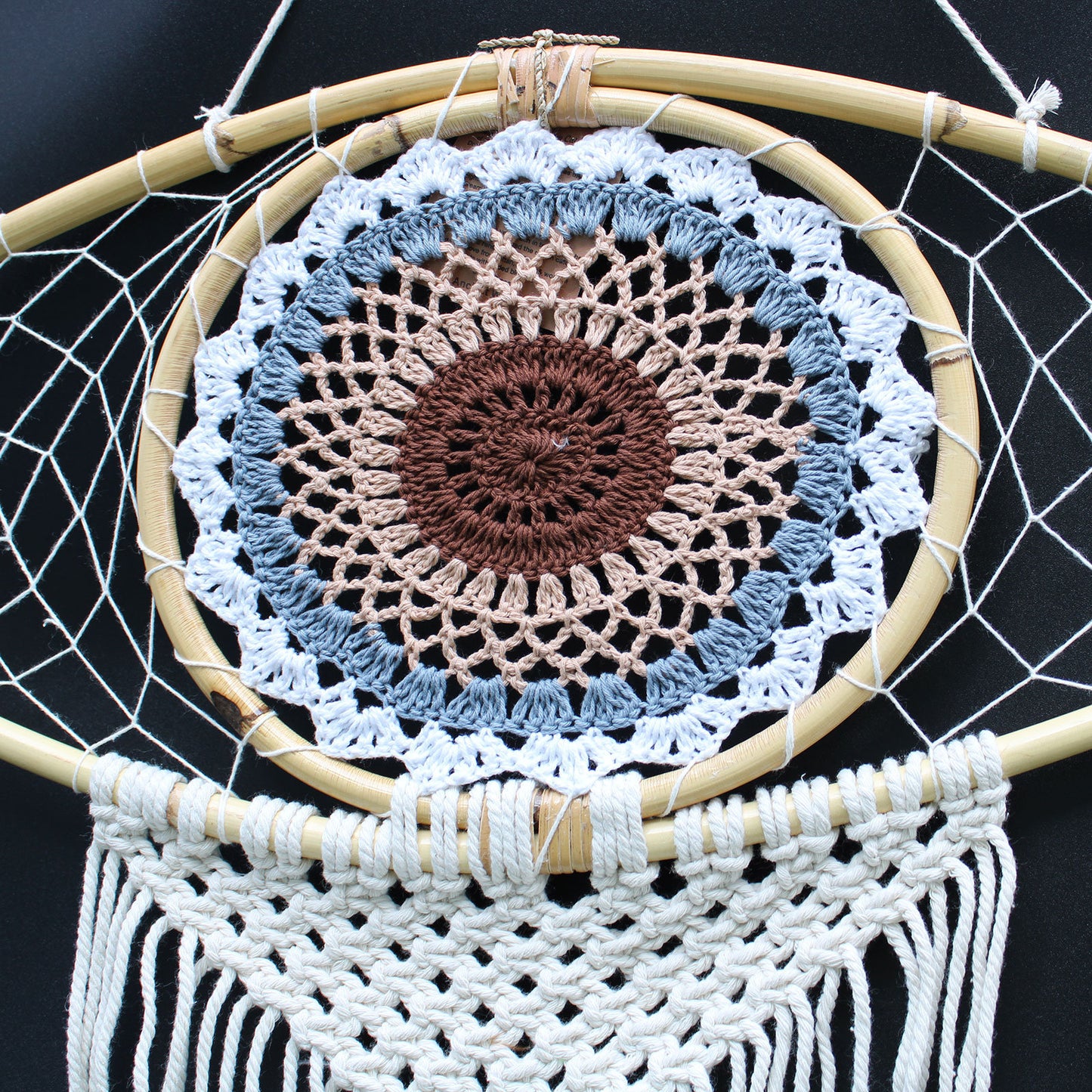 Protection Dream Catcher Home Gift - Macrame Evil Eye - Brown, Blue , Pink White & Feathers Choose Colour.