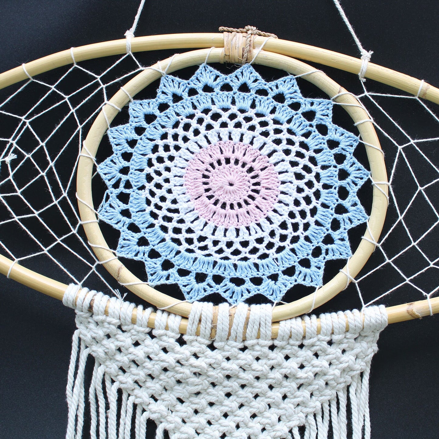 Protection Dream Catcher Home Gift - Macrame Evil Eye - Brown, Blue , Pink White & Feathers Choose Colour.