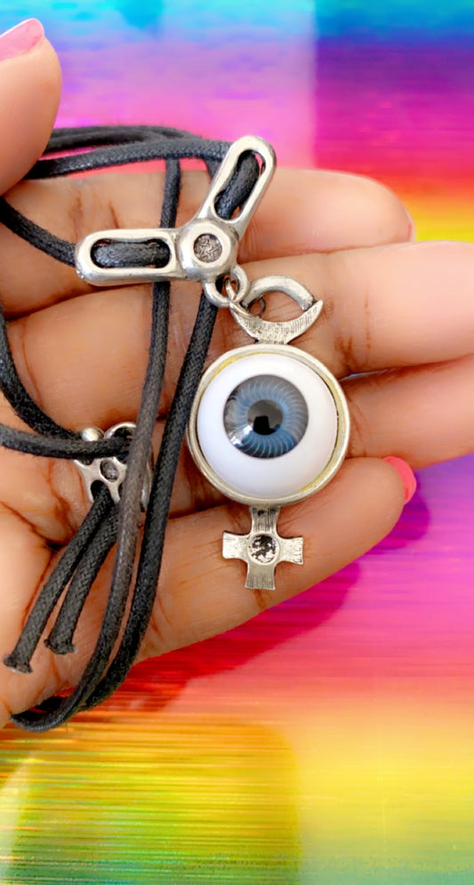 Blue Evil Eye  Design Fashion Cord Necklace- Keep the evil eye off you.