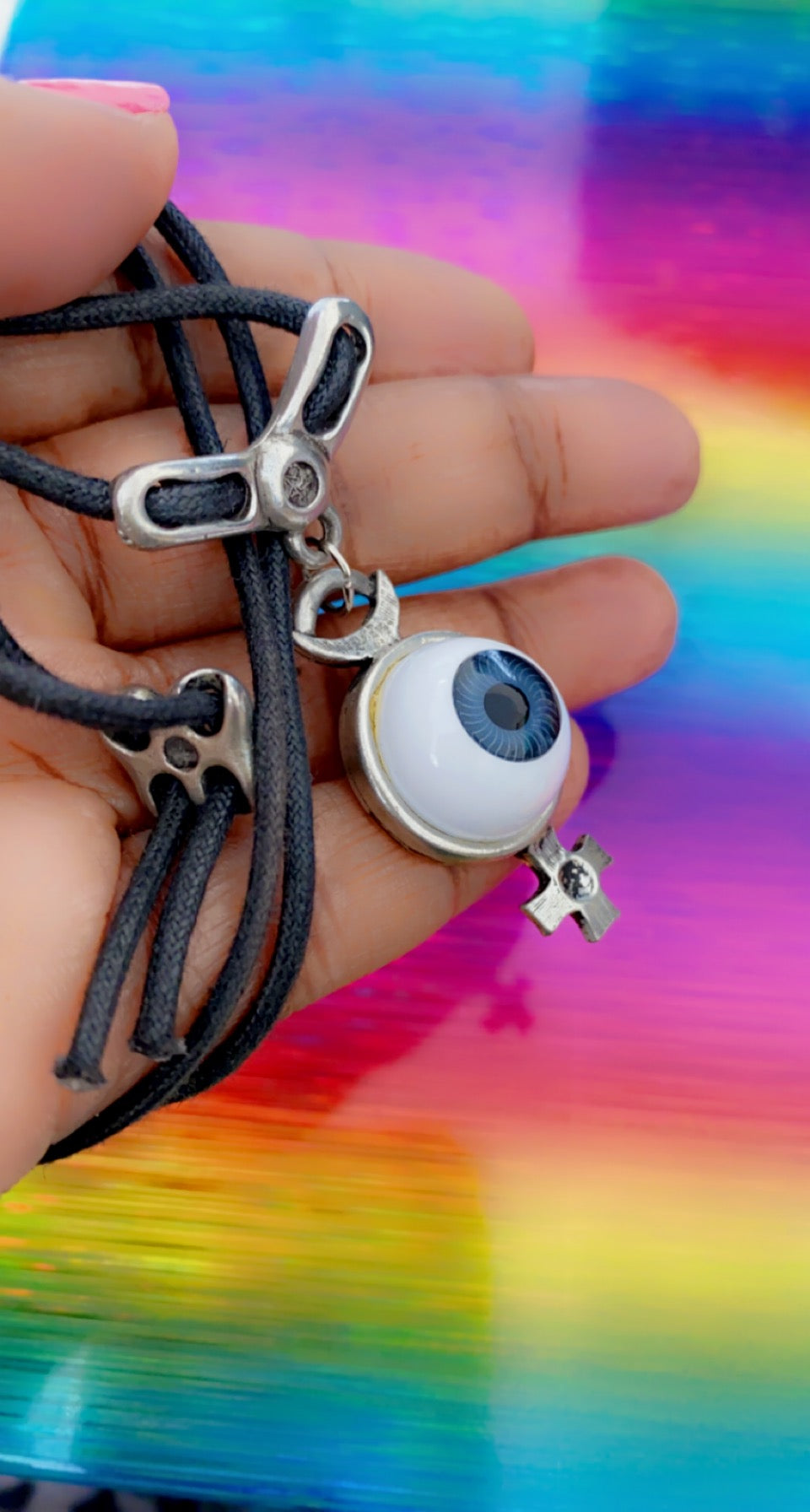 Blue Evil Eye  Design Fashion Cord Necklace- Keep the evil eye off you.