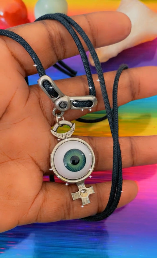 Green Evil Eye  Design Fashion Cord Necklace- Keep the evil eye off you.